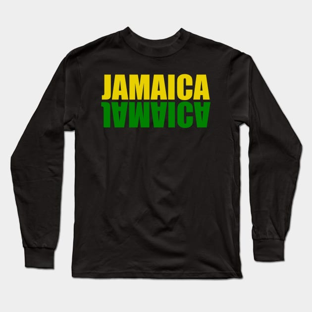 Jamaica mirrored in the colors colours of the Jamaican flag black green and gold white background Long Sleeve T-Shirt by Artonmytee